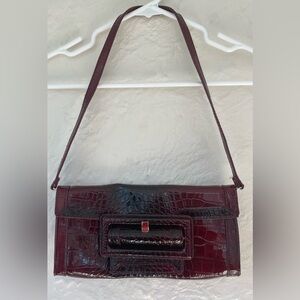 White House Black Market Maroon Faux Snakeskin Clutch or Shoulder Bag